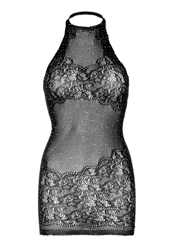 Сукня-сітка зі стразами Leg Avenue Rhinestone halter mini dress Black, відкрита спина, one size жива фотографія