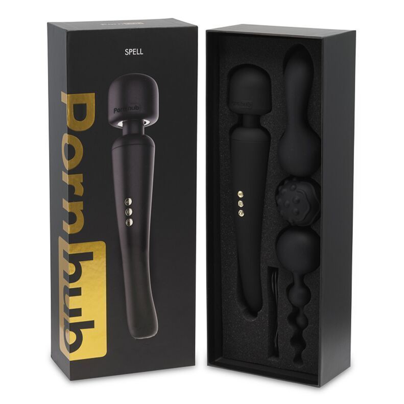 Вибромассажер wand с тремя насадками Pornhub Spell Wand Set, мощный реальная фотография
