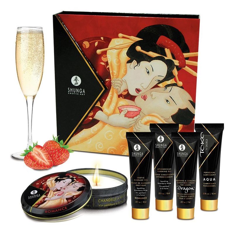 Подарочный набор Shunga GEISHAS SECRETS - Sparkling Strawberry Wine: для шикарной ночи вдвоем реальная фотография