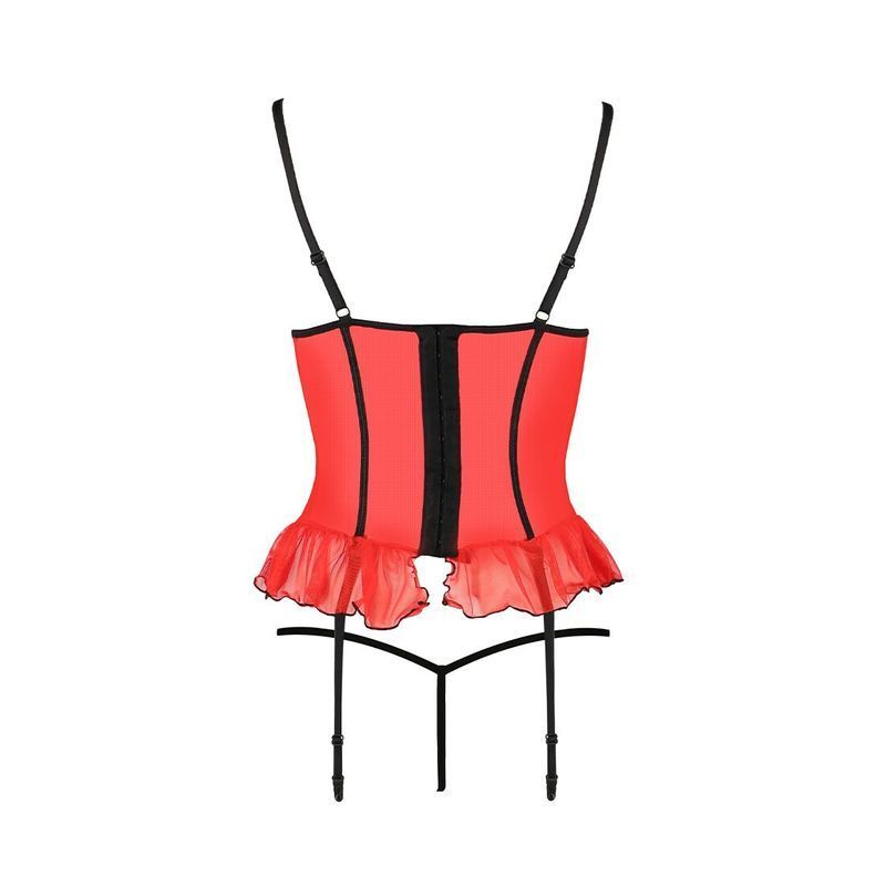 Корсет з відкритими грудьми CHERRY CORSET red S/M - Passion Exclusive, трусики, пажі, стрепи, оборки жива фотографія
