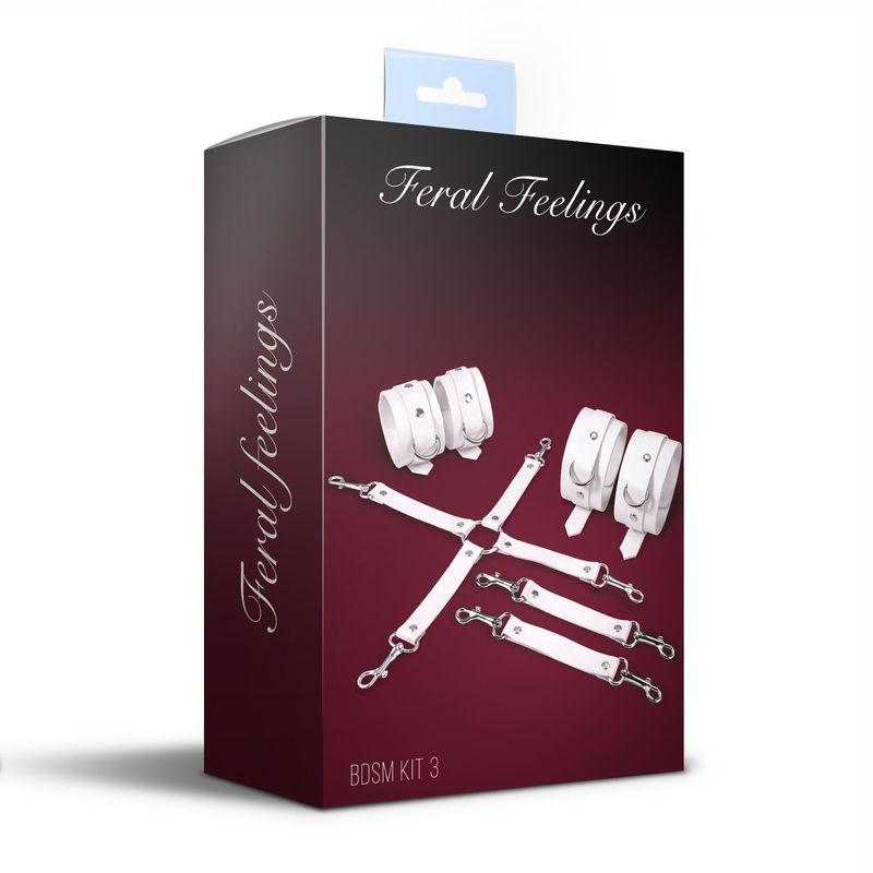 Набор для БДСМ Feral Feelings BDSM Kit 3 White, наручники, поножи, крестовина реальная фотография