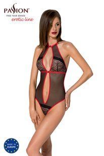 Сетчатое боди с кружевом на груди Passion SATARA BODY L/XL red реальная фотография