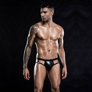 Лакові чоловічі труси з відкритою попкою, One Size Black жива фотографія