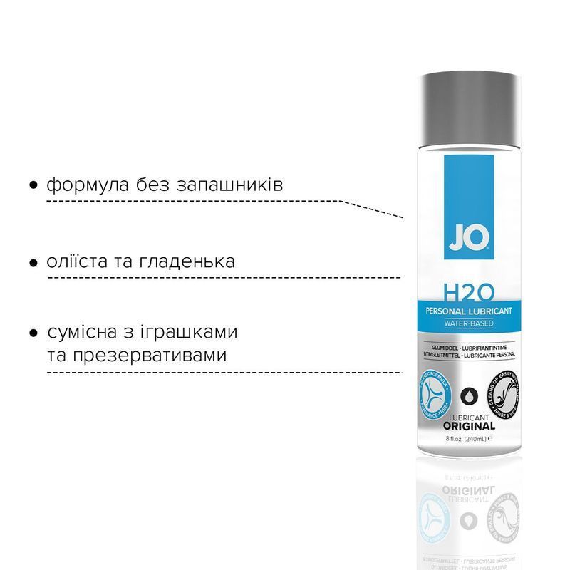 Змазка на водній основі JO H2O ORIGINAL (240 мл) оліїста і гладенька, рослинний гліцерин жива фотографія