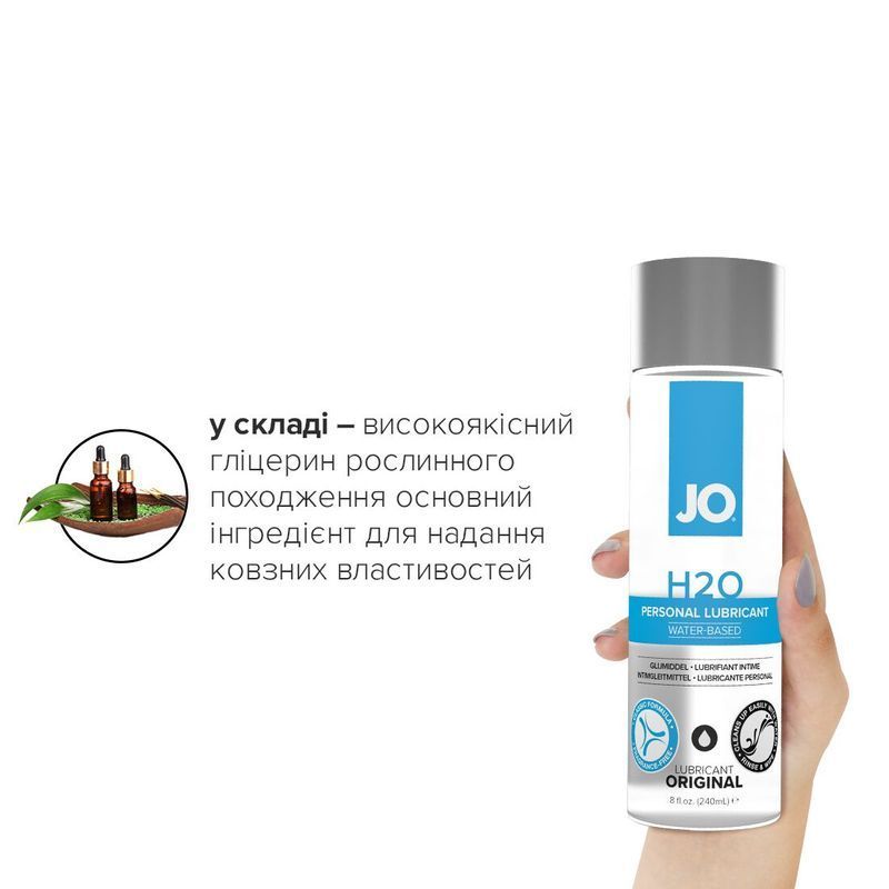 Змазка на водній основі JO H2O ORIGINAL (240 мл) оліїста і гладенька, рослинний гліцерин жива фотографія