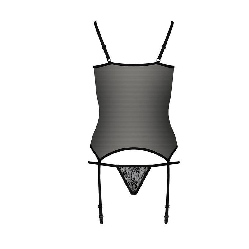 Розпродаж!!! Корсет з пажами GRACIA CORSET black XXL/XXXL - Passion, трусики, напівпрозорий жива фотографія