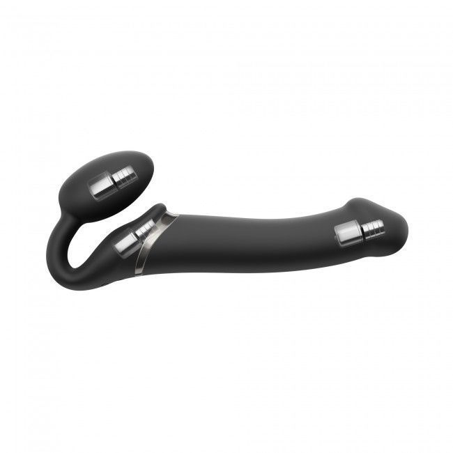 Безремневой страпон с вибрацией Strap-On-Me Vibrating Black M, диаметр 3,3см, пульт ДУ, регулируемый реальная фотография