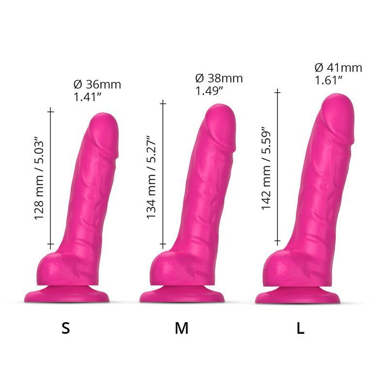 Реалистичный фаллоимитатор Strap-On-Me Sliding Skin Realistic Dildo Fuchsia M, эффект подвижной кожи реальная фотография
