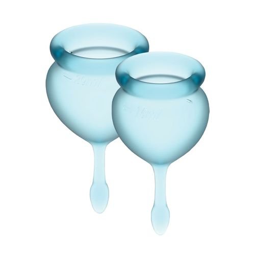 Набір менструальних чаш Satisfyer Feel Good (light blue), 15мл і 20мл, мішечок для зберігання жива фотографія