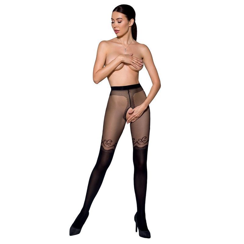 Колготки с открытым доступом, двойная плотность Passion TIOPEN 012 5 (20/40 den), black реальная фотография