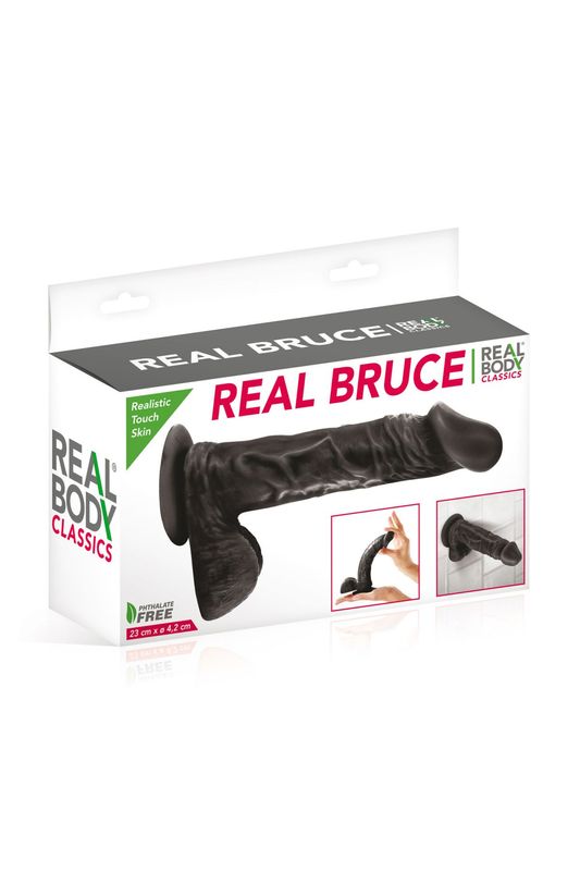 Фаллоимитатор на присоске Real Body - Real Bruce Black, TPE, диаметр 4,2см реальная фотография
