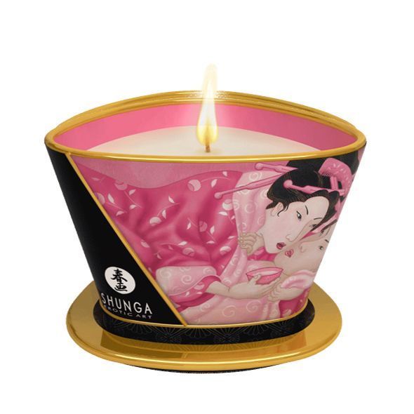 Массажная свеча Shunga Massage Candle – Rose Petals (170 мл) с афродизиаками реальная фотография