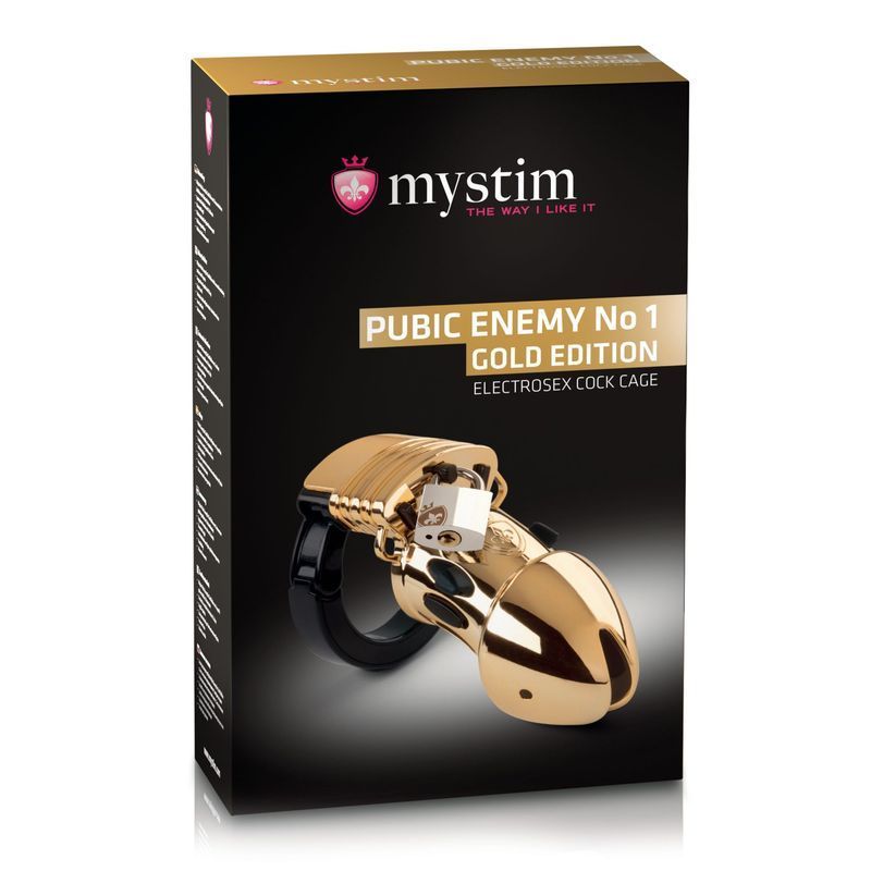 Клітка для члена з електростимуляцією Mystim Pubic Enemy No 1 - Gold Edition жива фотографія