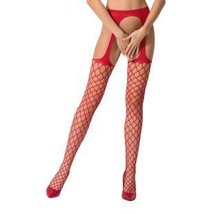 Сітчасті панчохи-стокінги Passion S011 One Size, Red, імітація гартерів, відкритий доступ жива фотографія