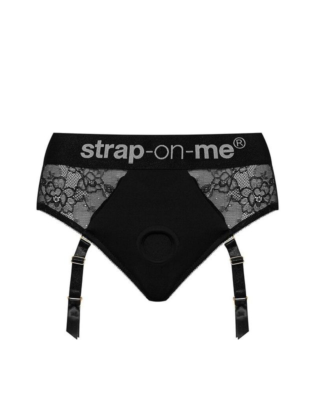 Кружевные трусы для страпона с подвязками для чулок Strap-On-Me DIVA HARNESS - L реальная фотография