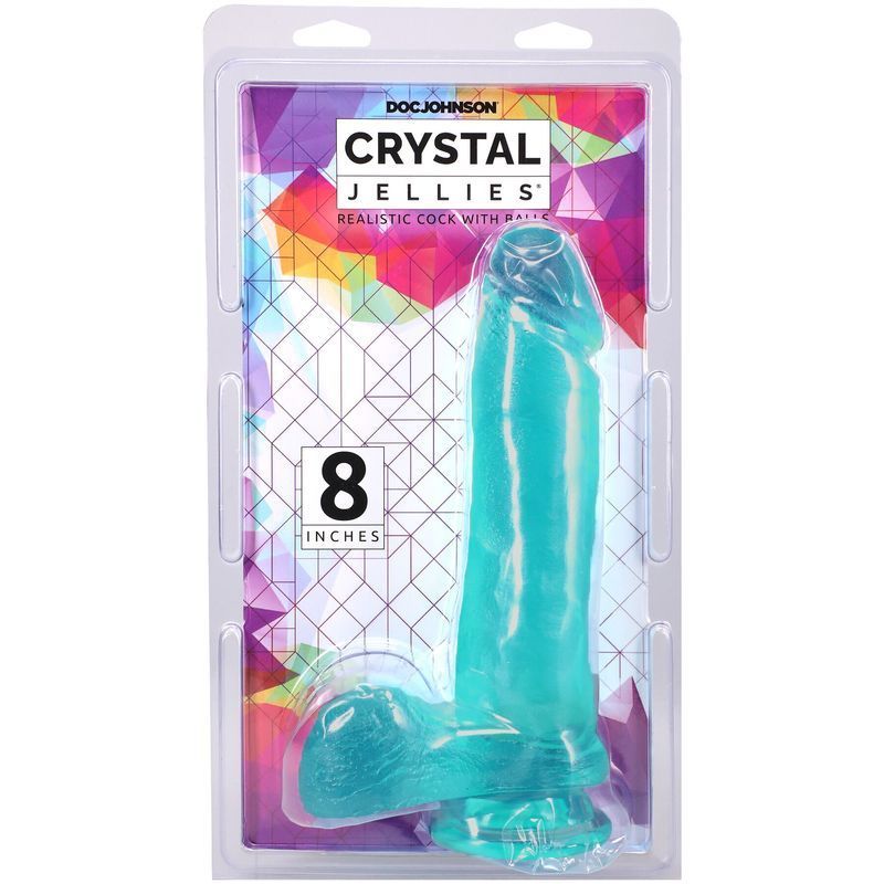 Фалоімітатор Doc Johnson Crystal Jellies - 8 Inch Realistic Cock with Balls- Teal жива фотографія