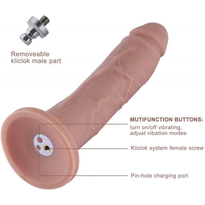 Фалоімітатор 10.2″ з вібрацією для секс-машин Hismith Silicone Dildo with Vibe, KlicLok, пульт ДК жива фотографія