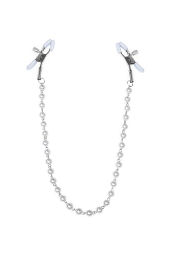 Затискачі для сосків з перлами Feral Feelings - Nipple clamps Pearls, срібло/білий жива фотографія