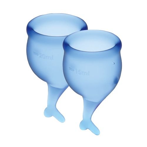 Набор менструальных чаш Satisfyer Feel Secure (dark blue), 15мл и 20мл, мешочек для хранения реальная фотография