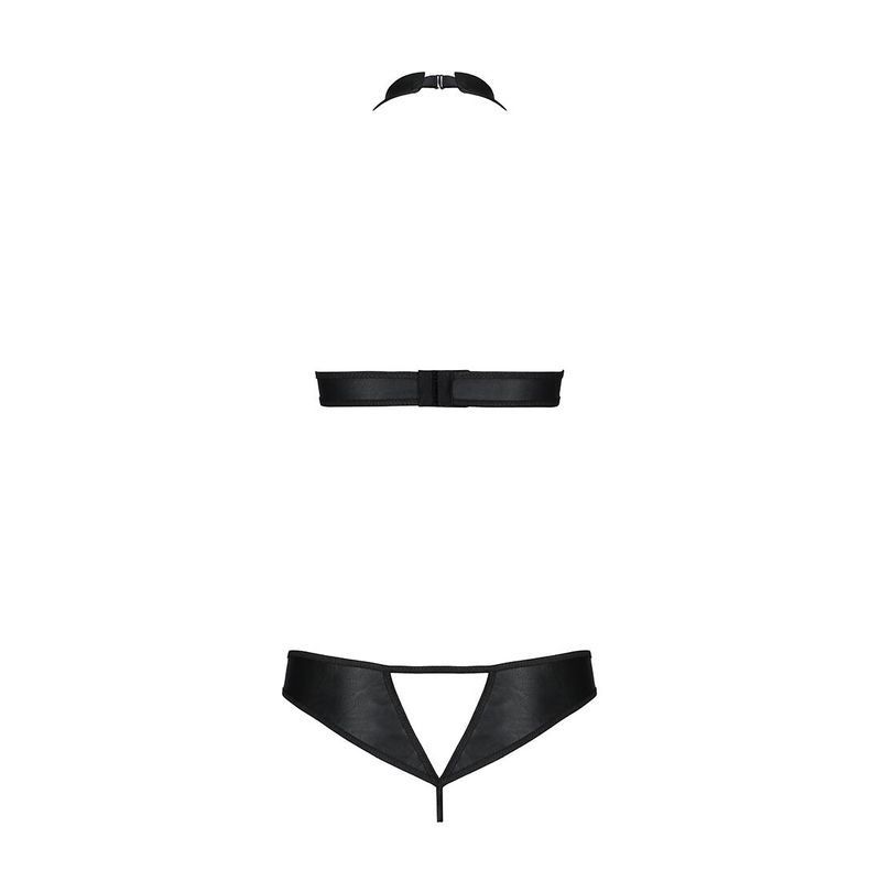 Комплект відкритий топ та трусики з екошкіри з люверсами Passion MALWIA SET OpenBra XXL/XXXL, black жива фотографія