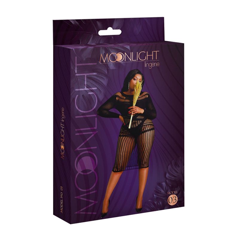 Платье-бодистокинг Moonlight Plus Model 03 XL-XXXL Black, миди, длинный рукав реальная фотография