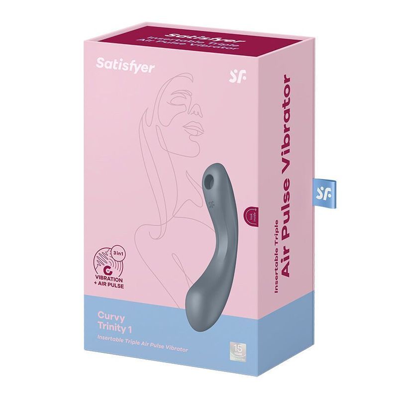 Вакуумный стимулятор с вибрацией Satisfyer Curvy Trinity 1 Bluegrey, игрушка 3в1 реальная фотография