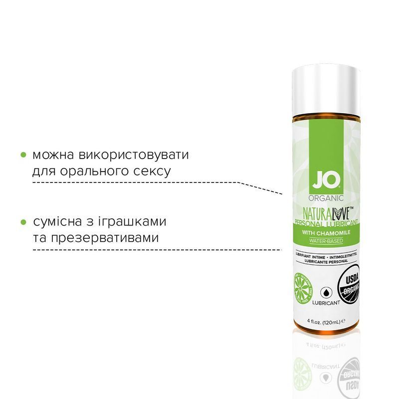 Змазка на водній основі JO NATURALOVE &mdash; ORGANIC (120 мл) з екстрактом листя агави та ромашки жива фотографія