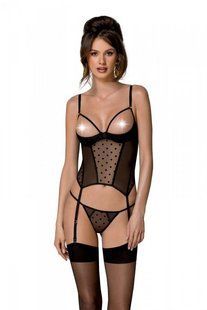 Корсет Passion MARINA CORSET, S/M, black, з відкритими чашками жива фотографія