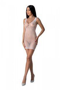 Мини-платье с вертикальным узором Passion BS097 One Size, white, плетение по бокам реальная фотография