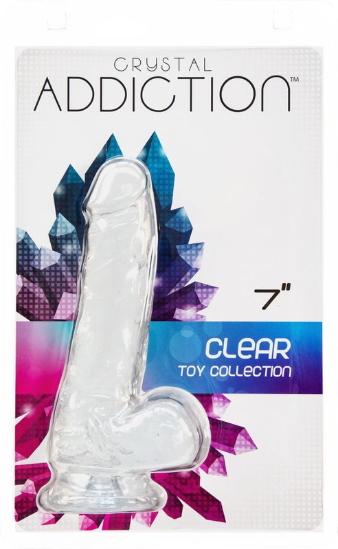 Прозрачный фаллоимитатор на присоске ADDICTION — Clear Dildo with Balls 7″, вибропуля в подарок реальная фотография