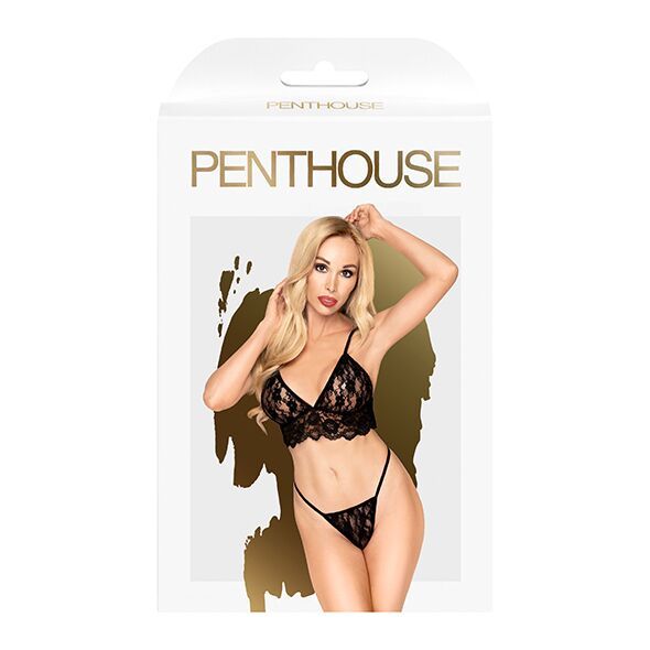 Комплект бралет та стрінги Penthouse - Double Spice Black L/XL жива фотографія