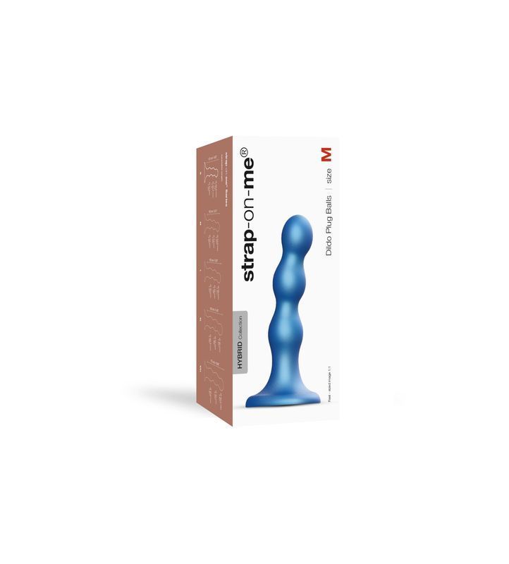 Насадка для страпона Strap-On-Me Dildo Plug Balls Blue Metallic M реальная фотография