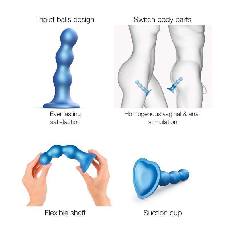 Насадка для страпона Strap-On-Me Dildo Plug Balls Blue Metallic M реальная фотография