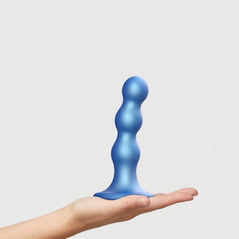 Насадка для страпона Strap-On-Me Dildo Plug Balls Blue Metallic M реальная фотография