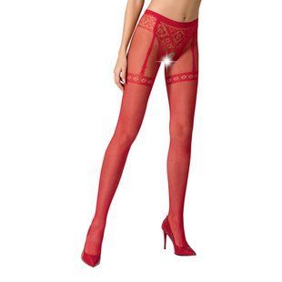 Колготки-бодістокінги Passion S012 One Size, Red, імітація панчіх, пояса та мереживних трусиків жива фотографія