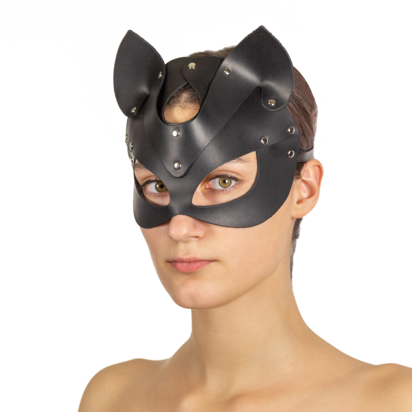 Преміум маска кішечки LOVECRAFT, натуральна шкіра, чорна, подарункова упаковка жива фотографія