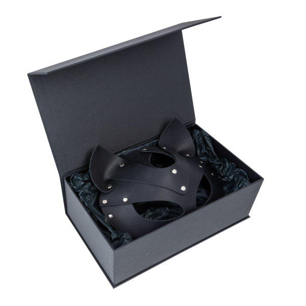 Премиум маска кошечки LOVECRAFT, натуральная кожа, черная, подарочная упаковка реальная фотография
