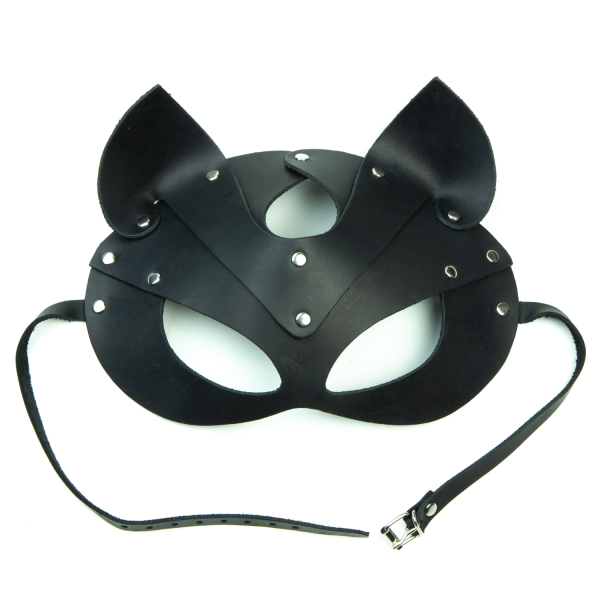 Преміум маска кішечки LOVECRAFT, натуральна шкіра, чорна, подарункова упаковка жива фотографія