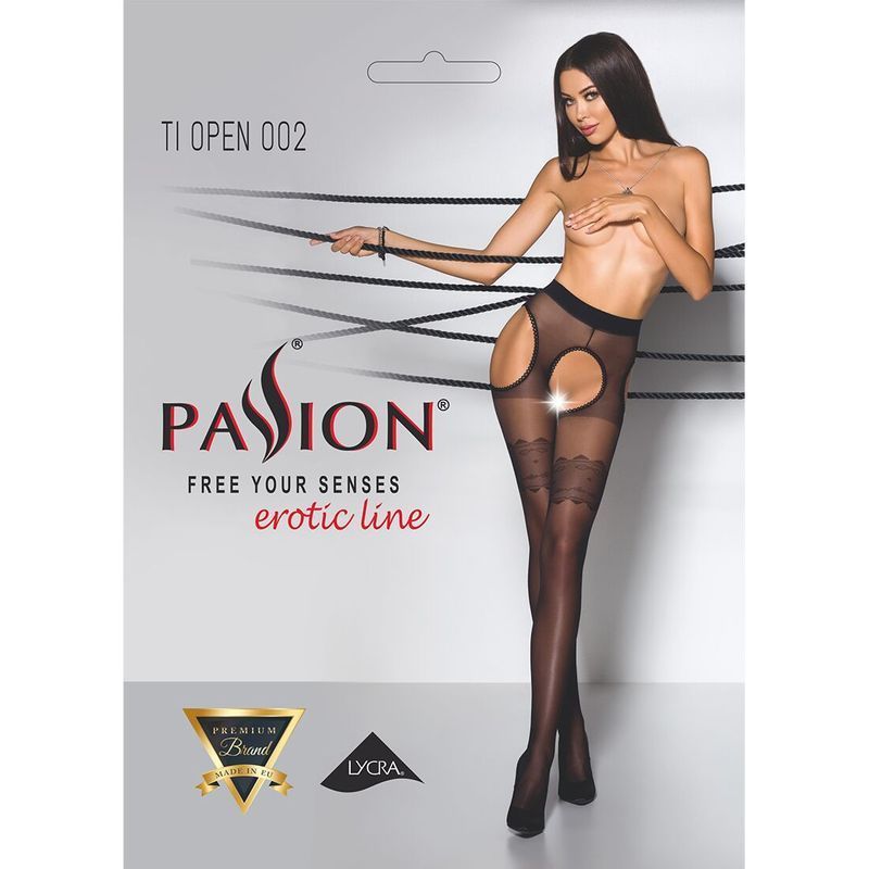 Еротичні колготки Passion TIOPEN 002 3/4 (20 den), black, імітація панчох і пояса жива фотографія