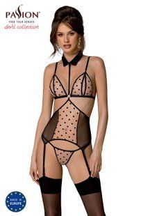 Корсет з відкритими грудьми Passion DOMINICA CORSET L/XL beige, пажі для панчіх, стрінги жива фотографія
