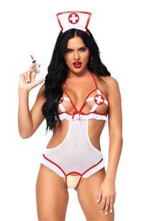 Костюм медсестры Leg Avenue Naughty Nurse, one size, боди и шапочка реальная фотография