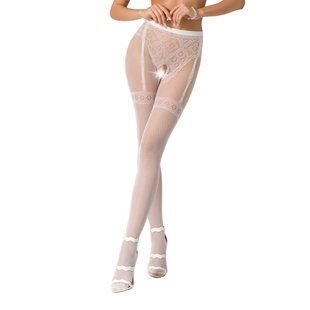 Колготки-бодістокінги Passion S012 One Size, White, імітація панчіх, пояса та мереживних трусиків жива фотографія