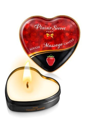 Масажна свічка серце Plaisirs Secrets Strawberry (35 мл) жива фотографія