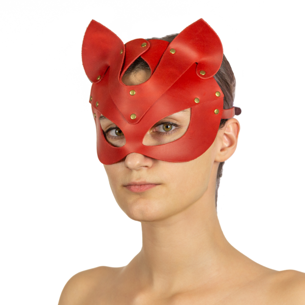 Преміум маска кішечки LOVECRAFT, натуральна шкіра, червона, подарункова упаковка жива фотографія