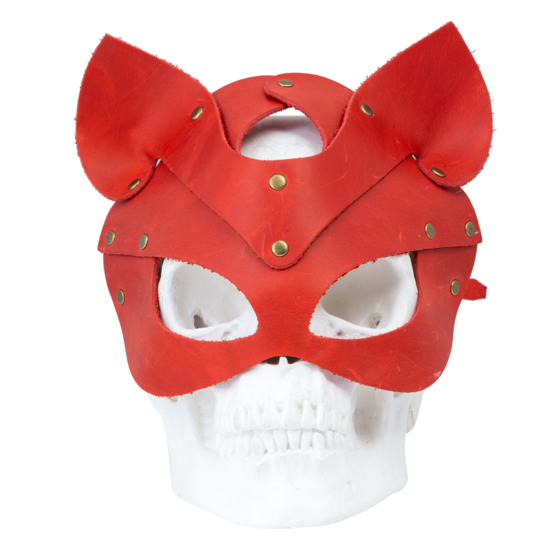 Премиум маска кошечки LOVECRAFT, натуральная кожа, красная, подарочная упаковка реальная фотография