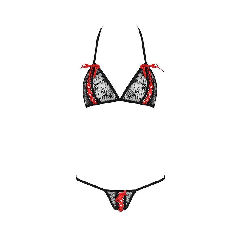 Комплект белья Passion MELISSA BIKINI XXL/XXXL, black, лиф со шнуровкой и трусики-стринги реальная фотография