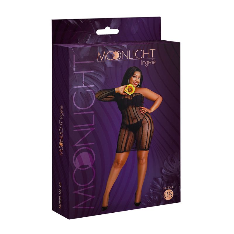 Сукня-бодістокінг Moonlight Plus Model 05 XL-XXXL Black, закрите одне плече та рукав жива фотографія