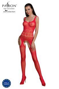 Бодистокинг Passion ECO BS005 red, плотный, открытый доступ, имитация подвязок реальная фотография