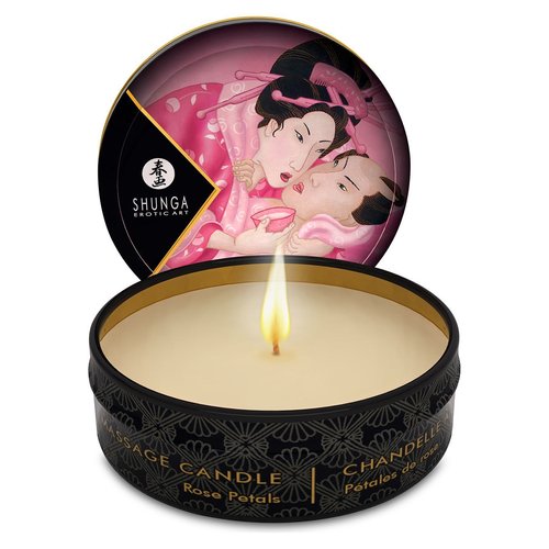 Масажна свічка Shunga Mini Massage Candle – Rose Petals (30 мл) з афродизіаками жива фотографія