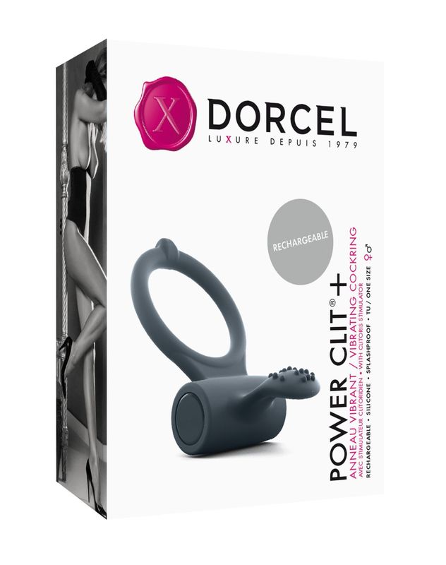 Эрекционное кольцо Dorcel Power Clit Plus с вибрацией, перезаряжаемое, с язычком со щеточкой реальная фотография